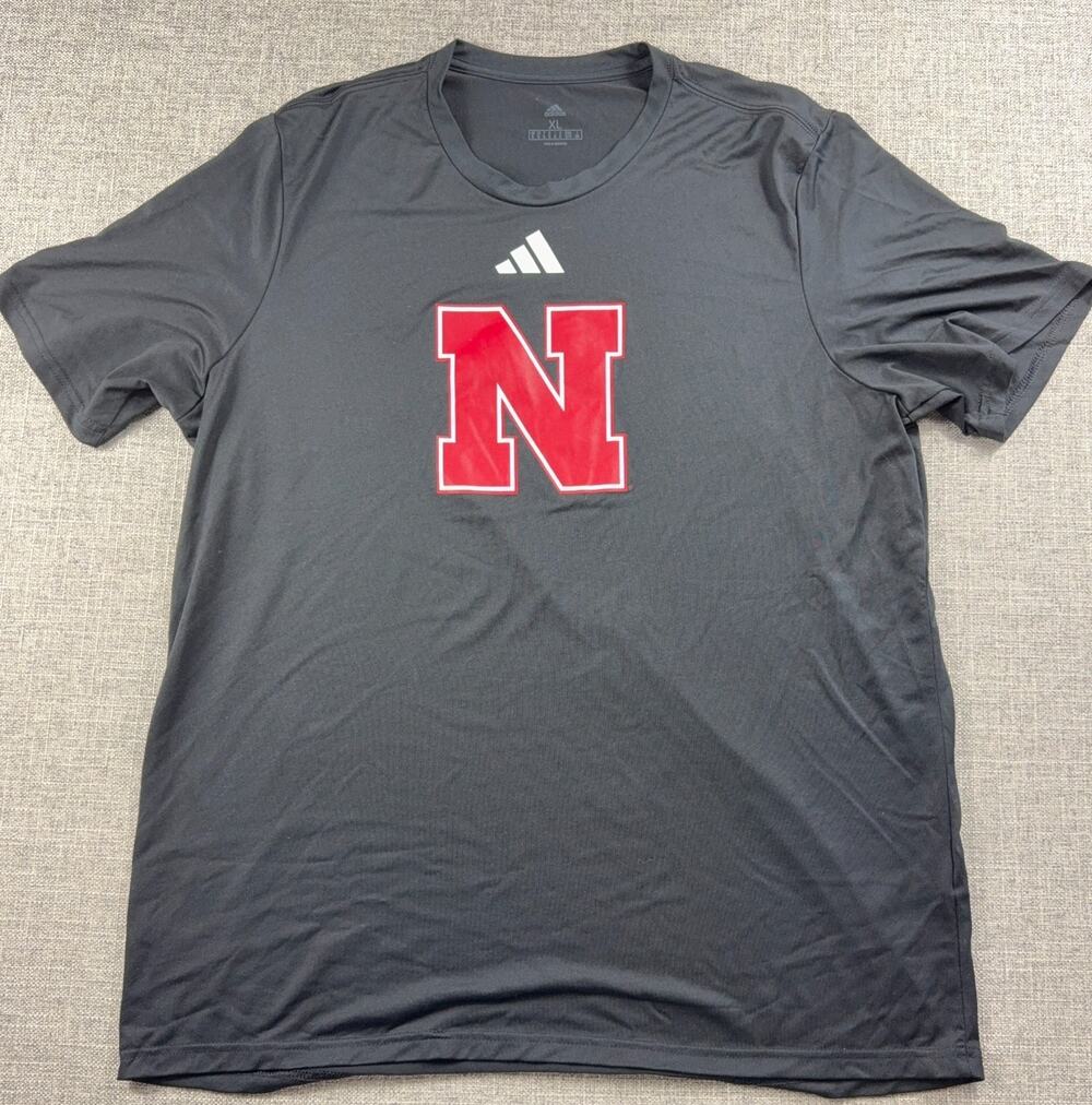 Adidas Nebraska Cornhuskers Shirt Mens XL Gray Red N Logo NCAA Performance Tee